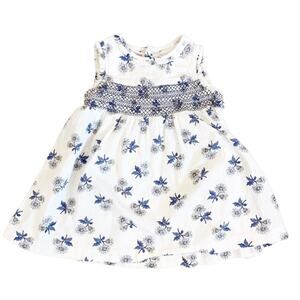 EPK White and Blue Floral Smocked Baby Sundress